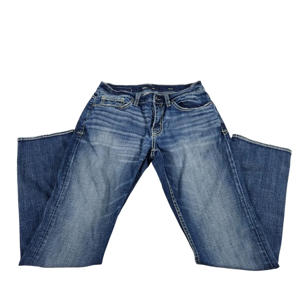 BKE Alec Mens Straight Leg Jeans 30x32 Blue Medium Wash Contrast Stitch Denim